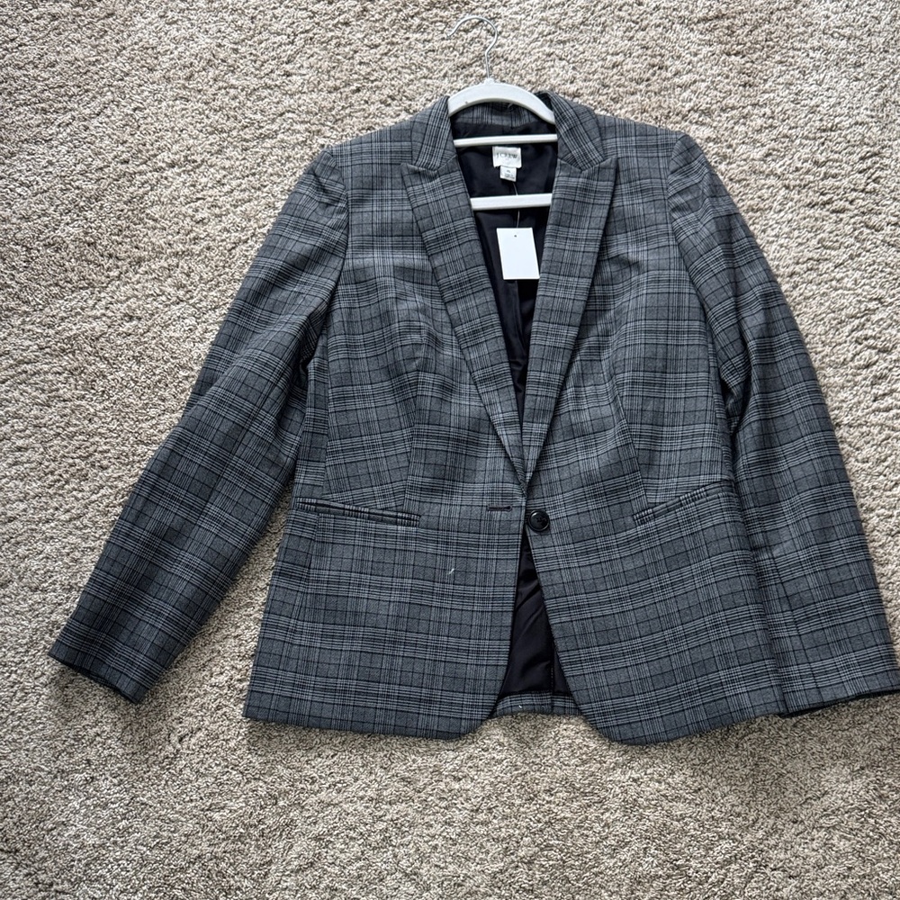 J. Crew Gray Plaid Single-Button Blazer